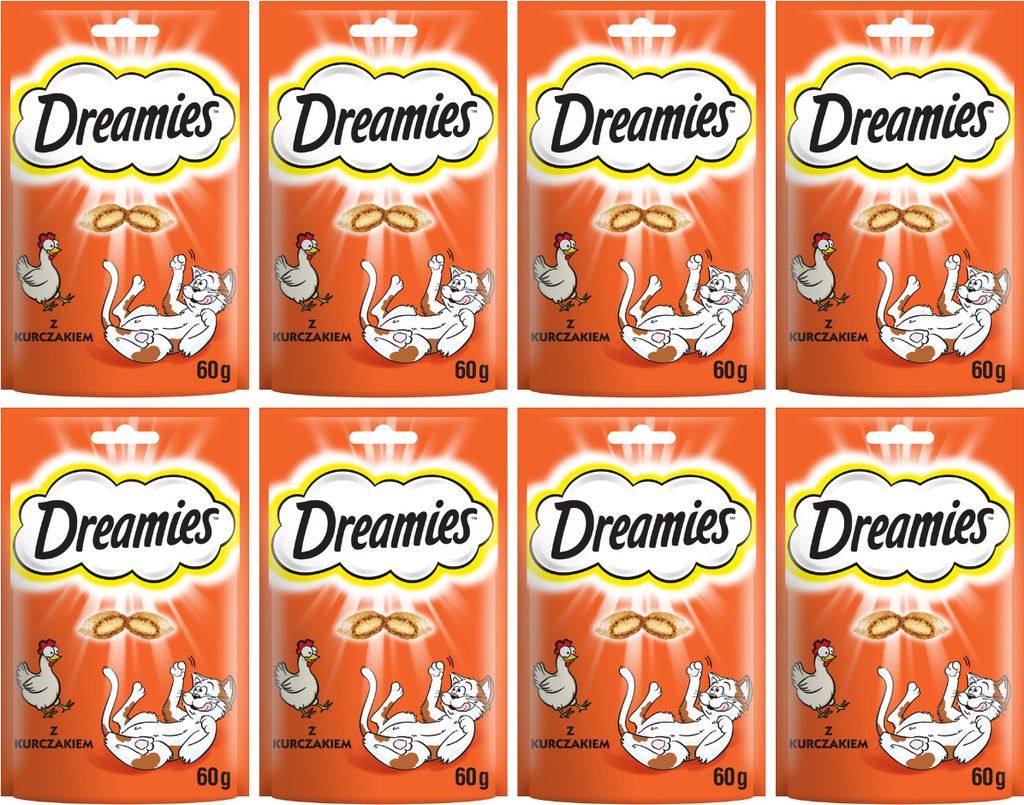 Dreamies Classic Katzensnacks mit Huhn - fabelhafte Knuspertüten mit weicher Füllung - 8 x 60 g