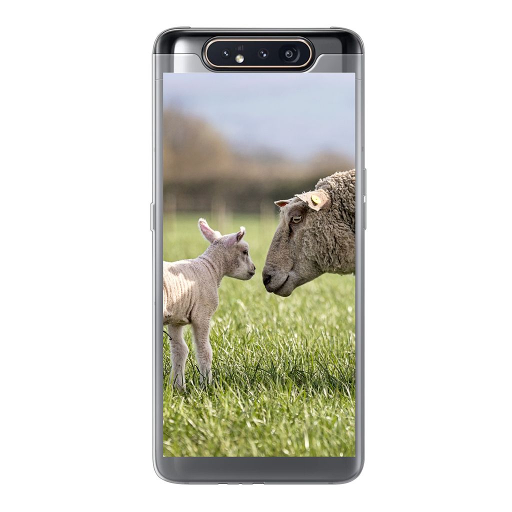 MuchoWow Handyhülle Schutzhülle Hülle für Samsung Galaxy A80 Schafe - Gras - Lamm Silikon Softcase Handy Hülle - Schutzdeckel