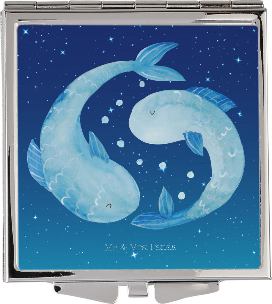 Mr. & Mrs. Panda Schminkspiegel Sternzeichen Fische - Sternenhimmel Blau - Geschenk, Sternbild, Taschenspiegel, Mini Spiegel, Frauen, Geburtstag Fe...