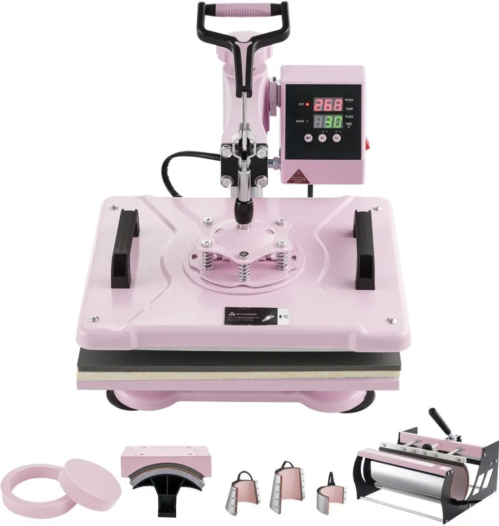 Presse thermique 30x38cm pivotante 8 en 1 rose avec écran digital LCD