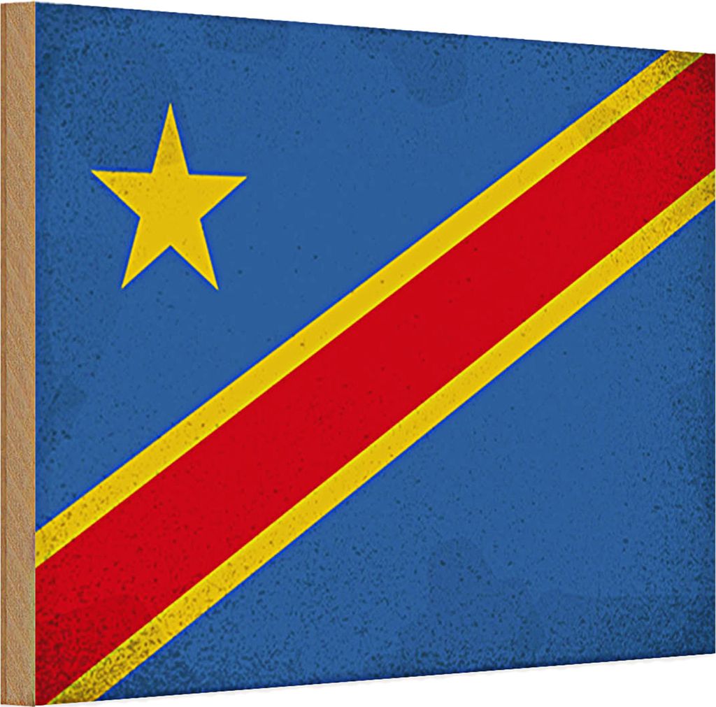 Holzschild Flagge DR Kongo 30x20cm Flag Congo Vintage