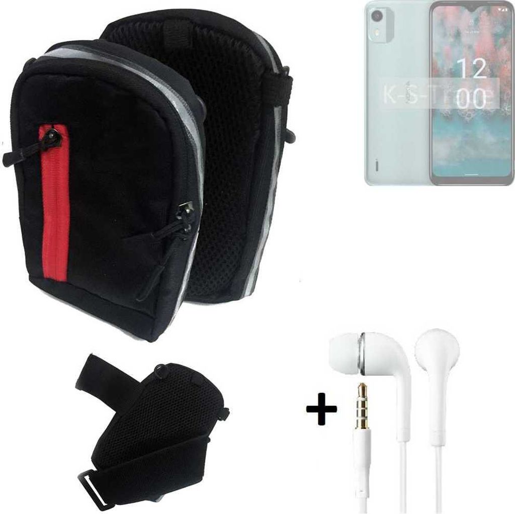 K-S-Trade Outdoor Gürteltasche Holster Umhängetasche + Kopfhörer kompatibel mit Nokia C12 Pro schwarz Handy Tasche Case travelbag Schutzhülle