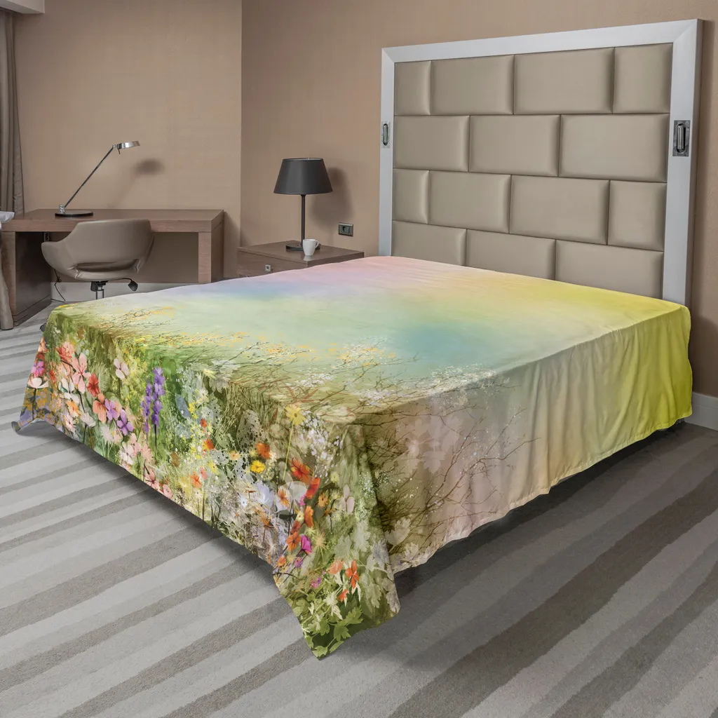 Drap de dessus pour lit décoratif motif fleurs de cosmos et pissenlits
