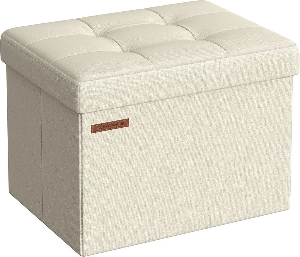 Tabouret pliant avec rangement blanc crème 31 x 41 cm en tissu velours