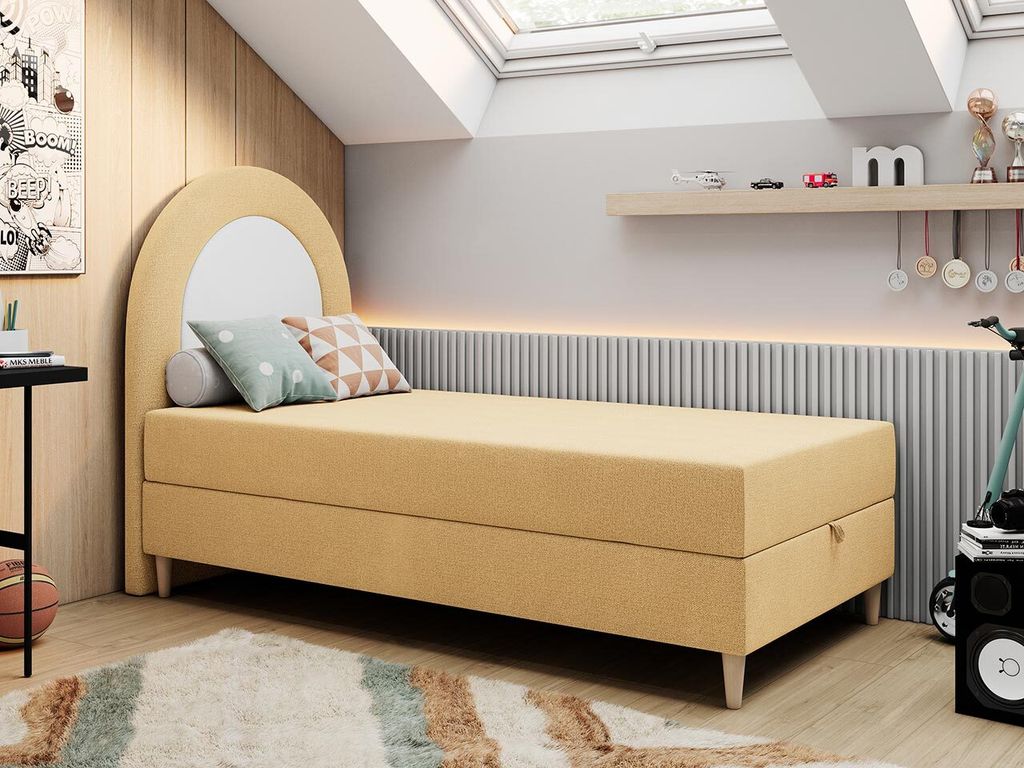Kinderbett, Boxspringbett für Kinder, Einzelbett mit Matratze - NEST - 90x160cm - Gelb - H3