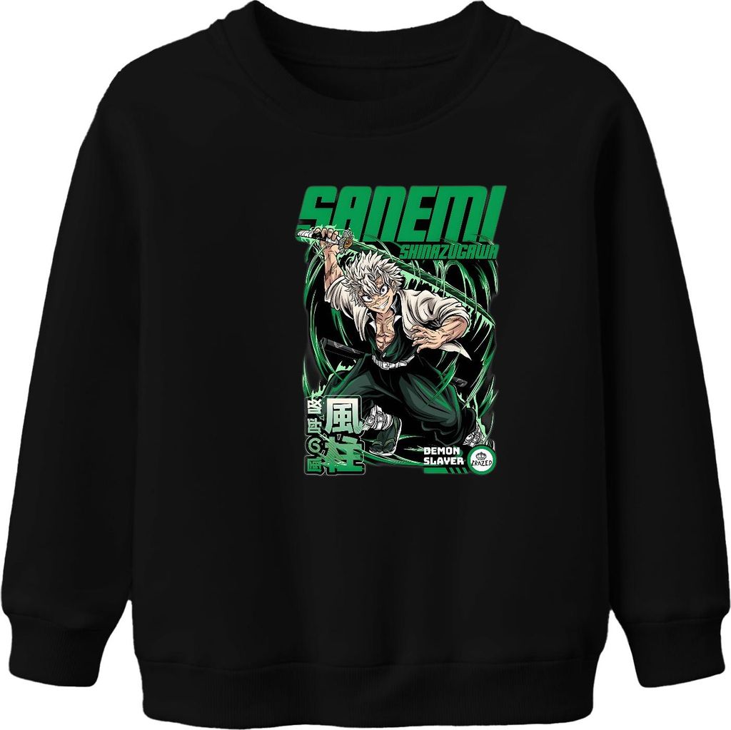 Sanemi Shinazugawa Demon Slayer Wind Hashira weißes Haar Schwert Uni Kinder Sweatshirt Pullover, Schwarz, 152
