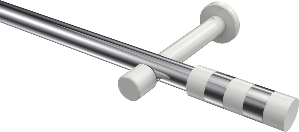 Interdeco Gardinenstange / Vorhangstange Chrom / Weiß, Typ Prestige Mavell (Zylinder Bicolor) ohne Ringe, 20 mm Ø 1-läufig, 520 cm