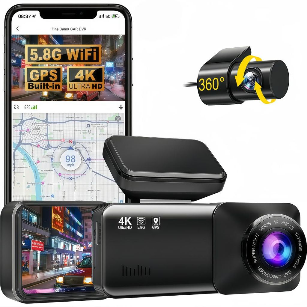 Auto Dashcam Vorne Hinten, 4K+GPS+5.8GHz WiFi, 2.89" Produktbild 