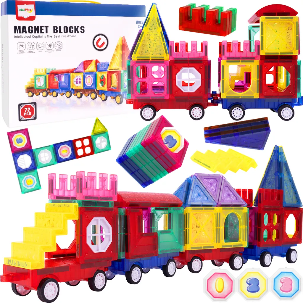 MalPlay Blocs Magnétiques 3D 72 Pièces - Jeu de Construction Éducatif