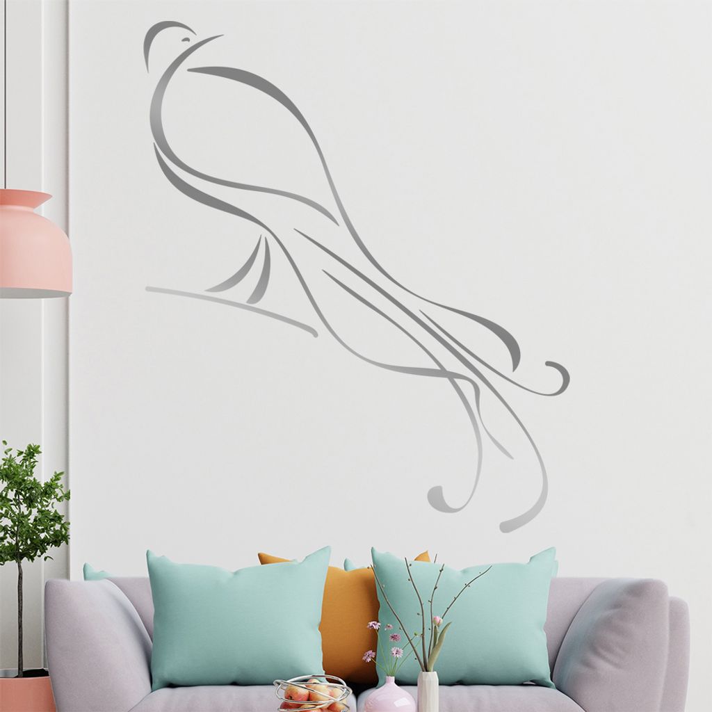 Pfau Linien Wandtattoo in 6 Größen - Wandaufkleber Wall Sticker - Dekoration, Küche, Wohnzimmer, Schlafzimmer, Badezimmer