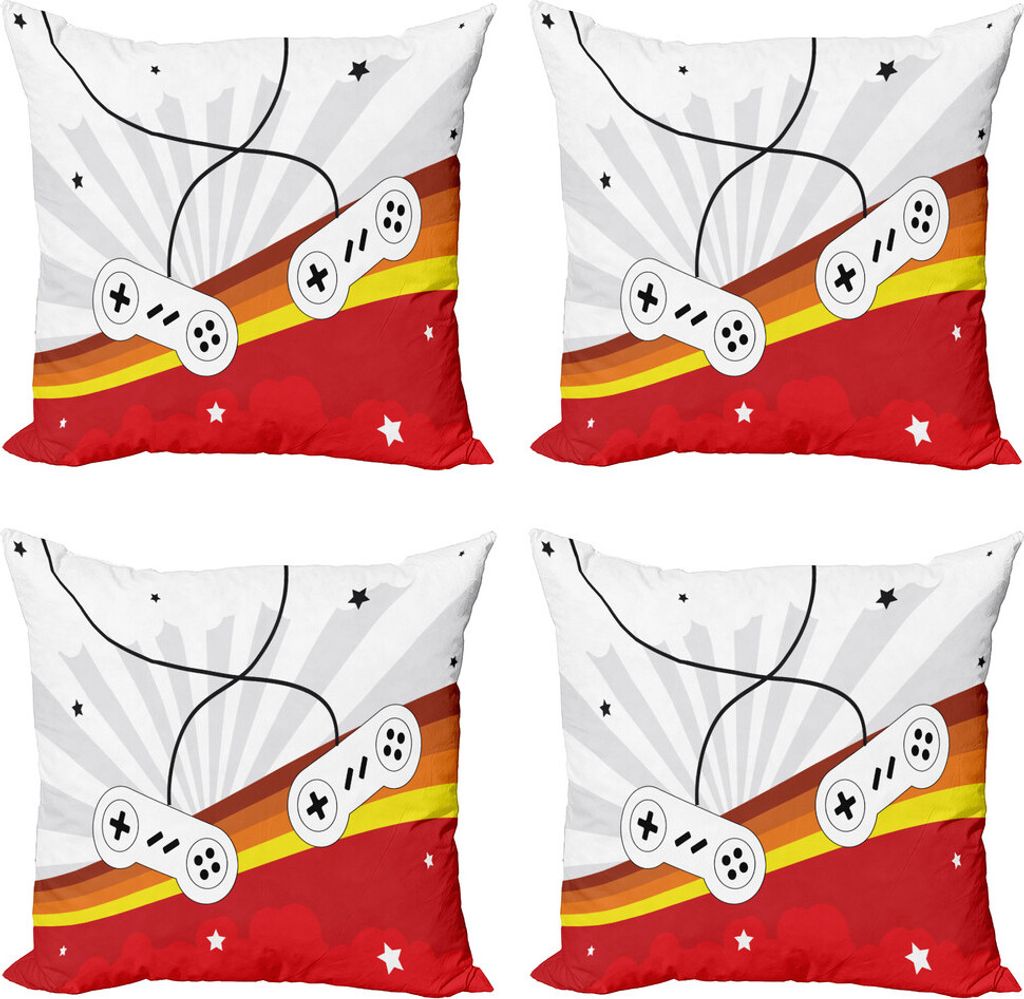 ABAKUHAUS Gaming Kissenbezug Set (4 Stück), 70er Gamepads Retro Spiele, Moderner Doppelseitiger Digitaldruck, 40 cm x 40 cm, Vermilion Paprika