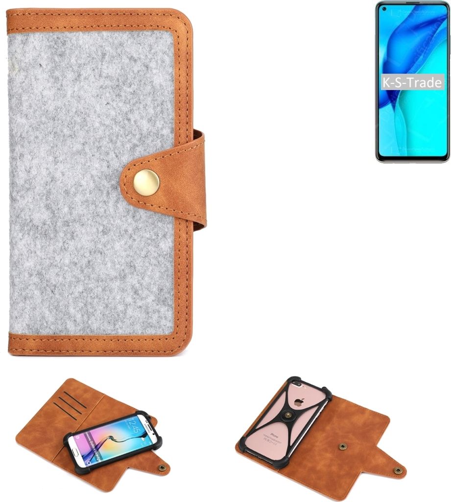 K-S-Trade Handyhülle kompatibel mit Huawei Maimang 9 Schutzhülle Filz-Hülle Kunst-Leder hellgrau braun (1x)
