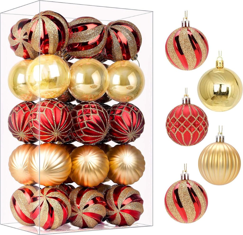 30 Stück Weihnachtskugeln, Ornamente, 6,1 cm, kleine, bruchsichere Kunststoffkugeln, Weihnachtsbaum-Hängedekoration für Feiertagskranz, Party, B...