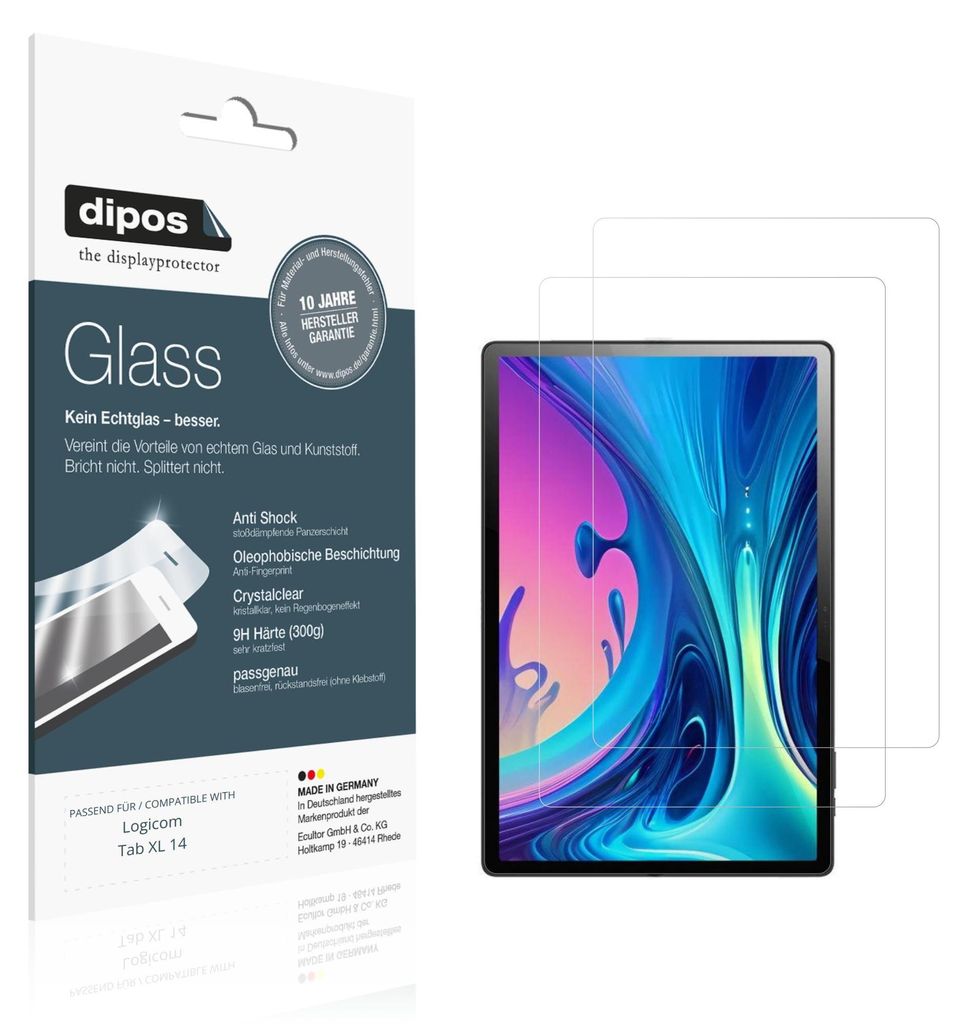 2x Schutzfolie für Logicom Tab XL 14 - Anti-Shock 9H Folie dipos Glass Kunststoffglas