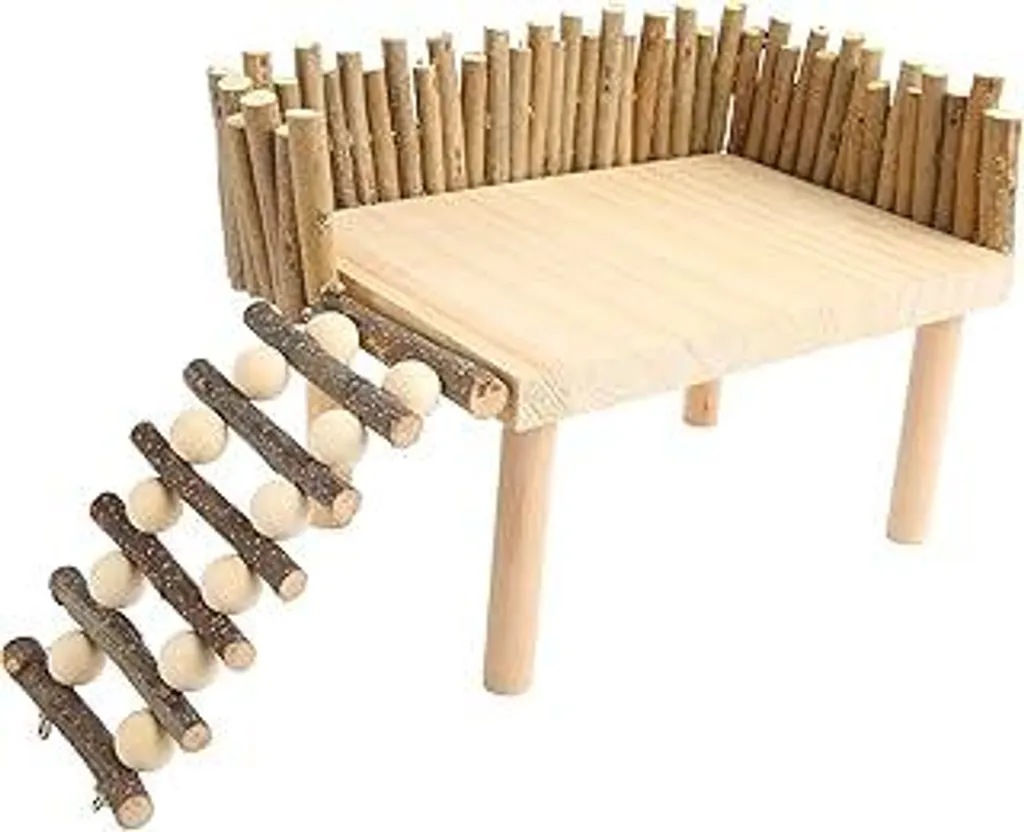Recinto per criceti Set di attività per piccoli animali con struttura per arrampicarsi Ramo d'albero Scala per arrampicarsi Piattaforma Animali in legno Parco giochi e recinzione per criceti Criceto dorato - 1