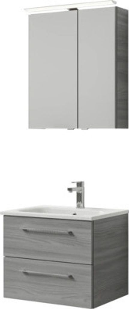 Badmöbel-Set Pelipal Sunline 121 BxHxT 61 x 200 x 46 cm Frontfarbe sangallo grau mit Mineralguss-Waschtisch Waschtischun