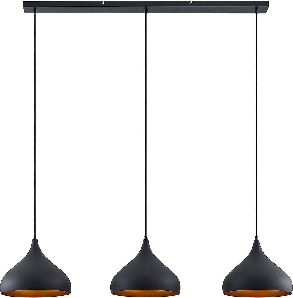 Lindby Pendelleuchte Elamira, schwarz, Metall, 133cm, 3-flg.