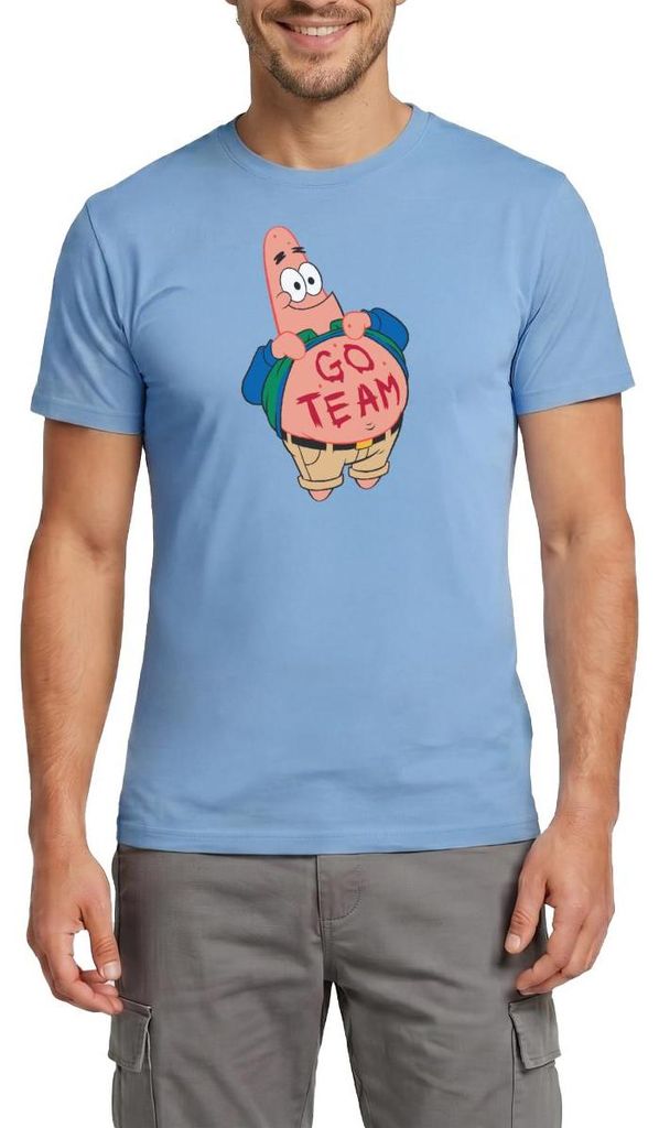 Spreadshirt Spongebob Schwammkopf Patrick Star Go Team Design Männer T-Shirt, 3XL, Carolina Blue