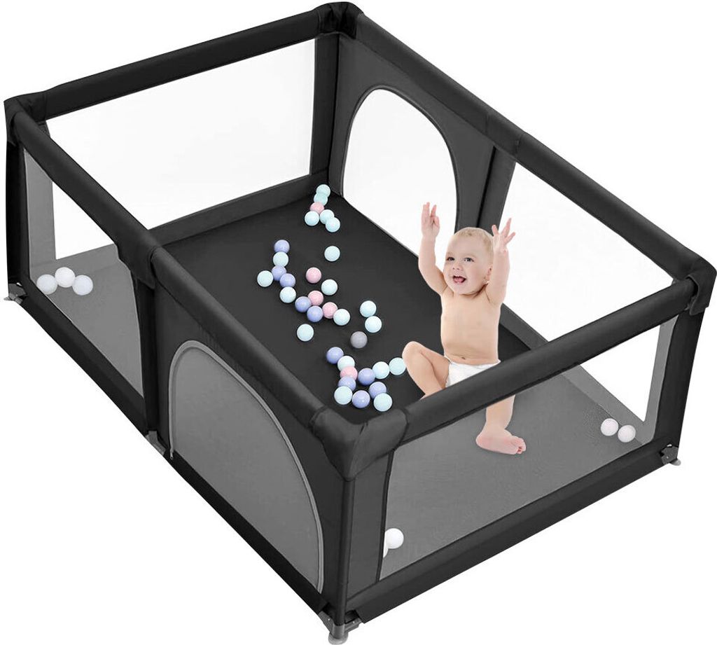 Baby Laufgitter Faltbar 180x120cm,mit 50 Spielbällen,Rutschfester Absperrgitter,Große Sicherheitsspielplatz Schwarz
