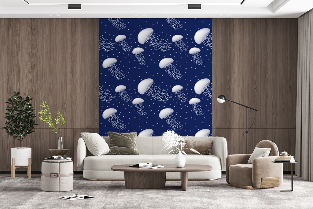 MuchoWow Fototapete für Wohnzimmer oder Schlafzimmer Wandtapete Vinyl Motivtapete Muster - Wasser - Quallen - Jungen - Kinder - Baby - 165x220 c...