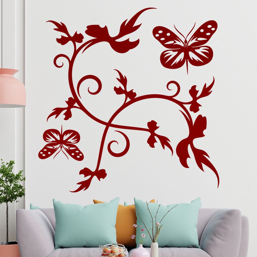 Falter Schmetterling Ranke Wandtattoo in 6 Größen - Wandaufkleber Wall Sticker - Dekoration, Küche, Wohnzimmer, Schlafzimmer, Badezimmer