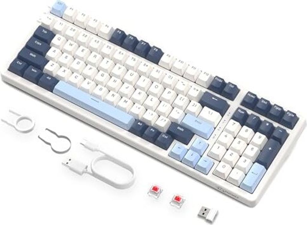 Freewolf K8 Wireless Hot Swap Mechanical Gaming-Tastatur, kabelgebundene RGB-Tastatur, roter Schalter, Bluetooth 5.0/2.4GHz/USB-C-TRI-Modus 4000mAh Ba