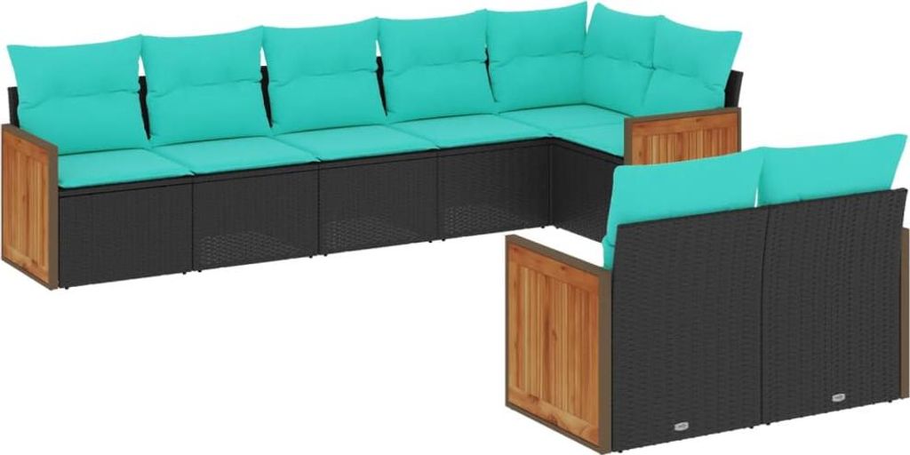 8-teiliges Gartensofa-Set mit Kissen, schwarzes Polyrattan