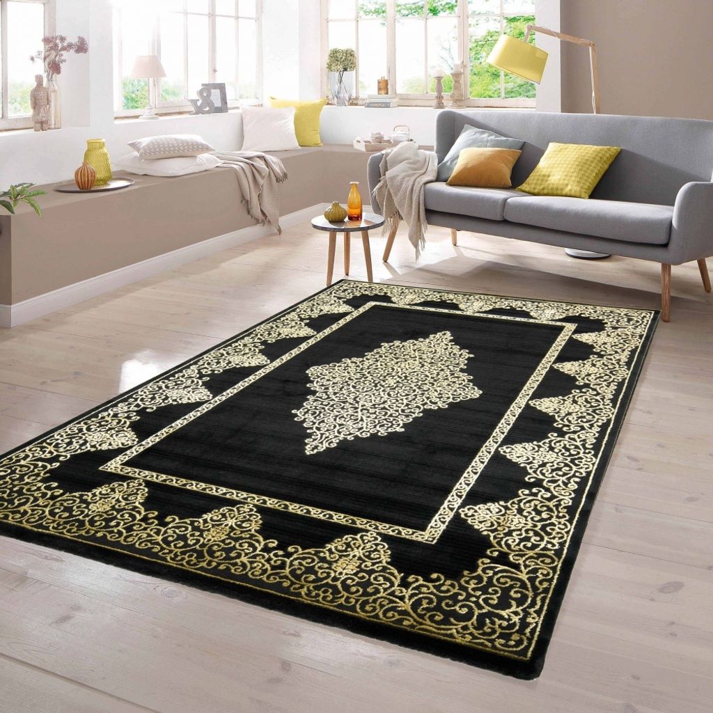 Wohnzimmerteppich Ornamente in schwarz gold Größe - 160 x 230 cm