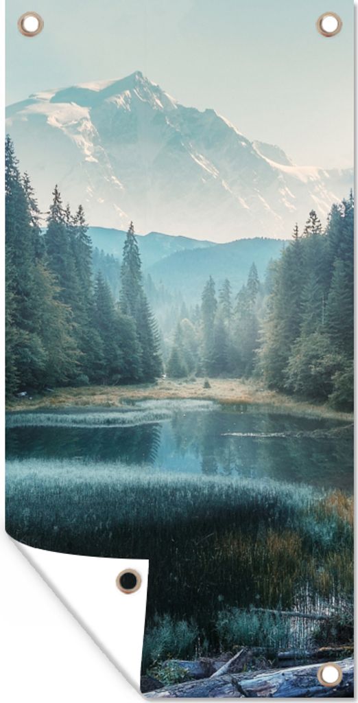MuchoWow 80x160 cm Outdoor-Poster Gartendeko Sichtschutz Garten Poster für den Garten Wald - Gras - Berge - Bäume - Natur