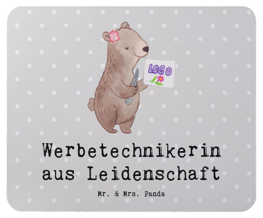 Mr. & Mrs. Panda Mousepad Werbetechnikerin Leidenschaft - Grau Pastell - Geschenk, pc, Mouse Pad, Mauspad, mousematte