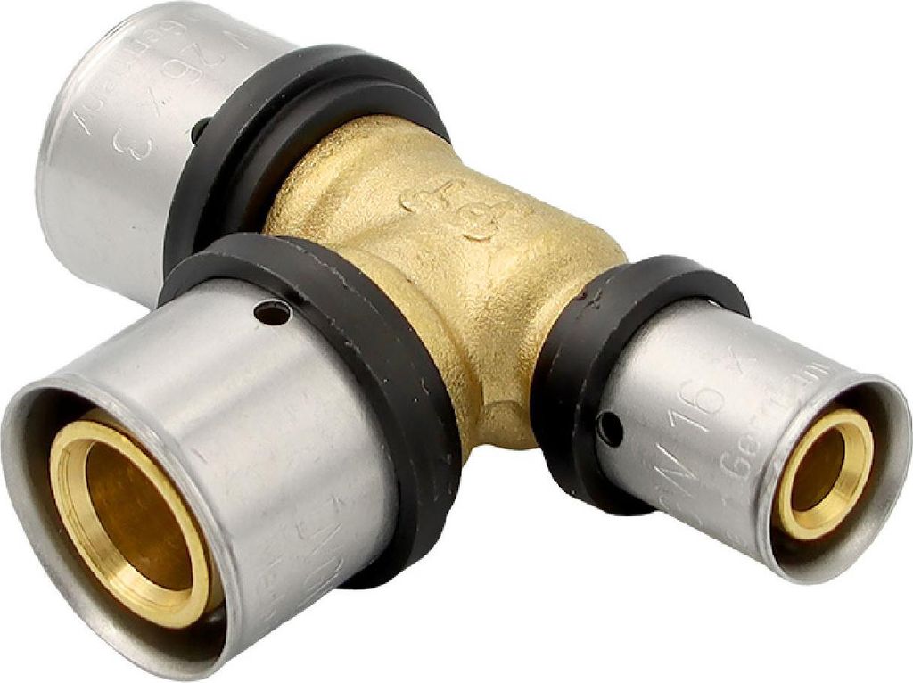 Pressfitting T-Stück 26x3 26x3 16x2 mm TH Kontur Alu-Verbundrohr
