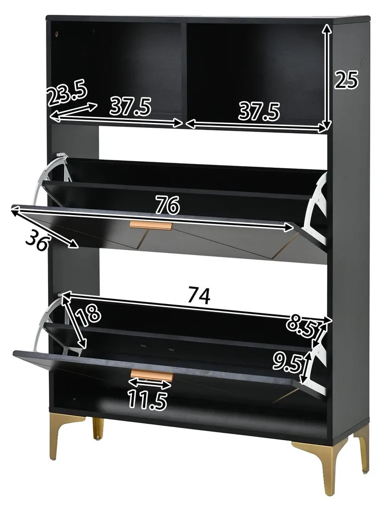 Armoire à chaussures noire 4 portes style contemporain pour l'entrée