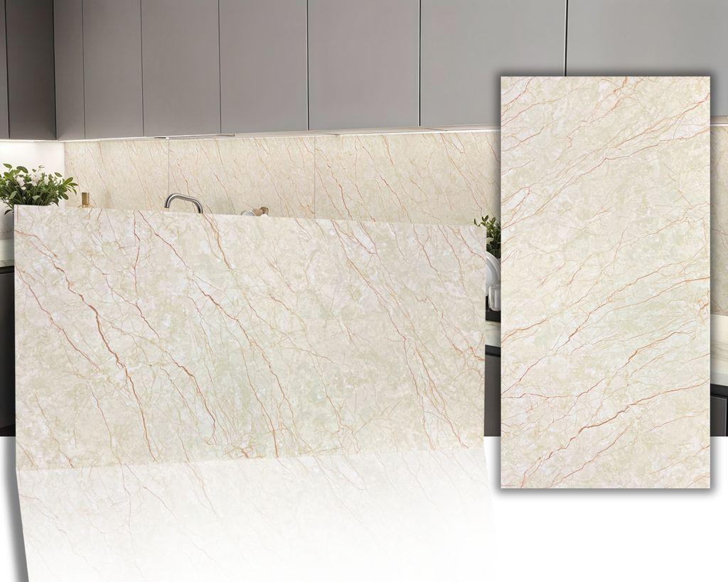 0,72m² PVC Wandverkleidung Wandpaneelen Marmoroptik | Bad & Küche |Alternative zu Fliesen & Marmor | MPVC Beige 01 | 120x60cm | Bad & Küchenfliese