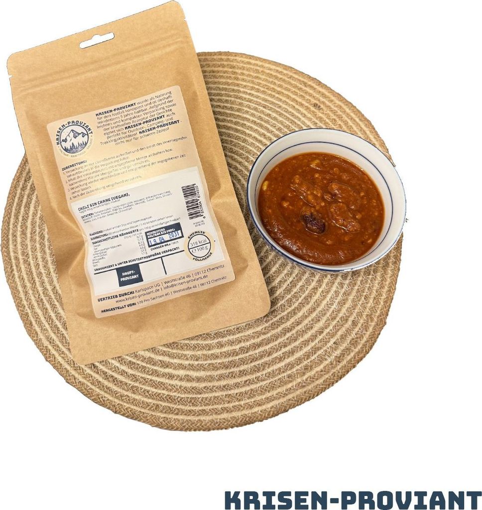 Krisen-Proviant - Chili sin Carne (vegan) Notvorrat/Notration 5 Jahre haltbar