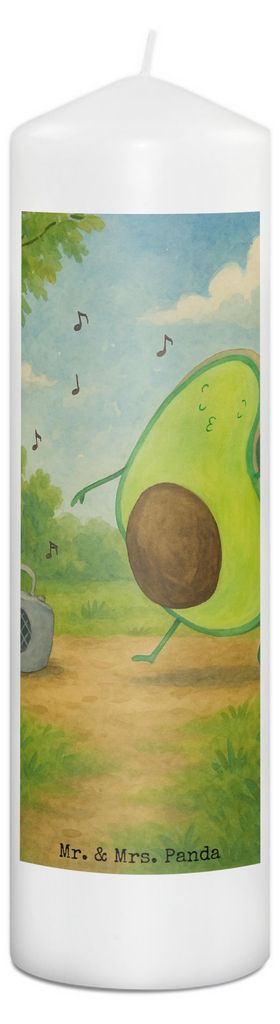 Mr. & Mrs. Panda Kerze Avocado Tanzen Design 29 x 8 cm XL - Weiß - Geschenk, Erinnerungslicht, Stumpenkerze, Feier, Bedruckte, Wachskerze, Musik, ...