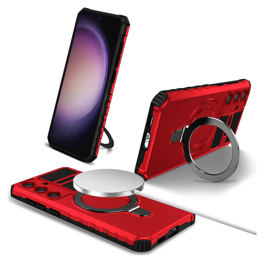 Custodia Samsung S24+ MagSafe Rossa con Anello e Supporto Antiurto