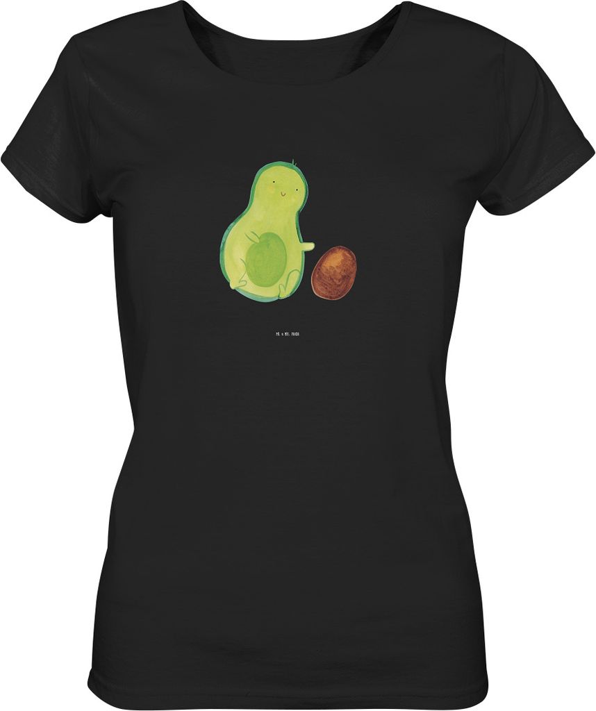 Mr. & Mrs. Panda Damen T-Shirt Avocado Kern rollt Größe XL - Schwarz - Geschenk, Kurzarmshirt, Liebe, Basic, Baumwoll, Shirt Mit Print, Geburtsta...