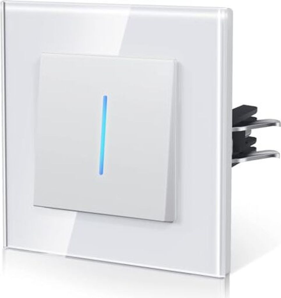 BSEED Glass Light Switch, Spülenschalterkrallen, Hintergrundbeleuchtung umschalten, einfache Installation, E-Serie, 1-Gang 1-Wege, 86 mm, weiß