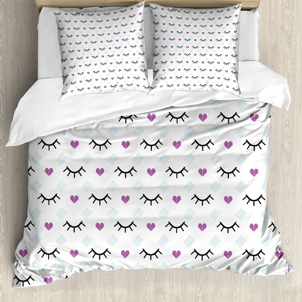 ABAKUHAUS Wimper Bettbezug, Winking Augen-Herz, Milbensicher Allergiker geeignet mit Kissenbezügen, 155 cm x 220 cm - 80 x 80 cm, Fuchsia Blassbla...