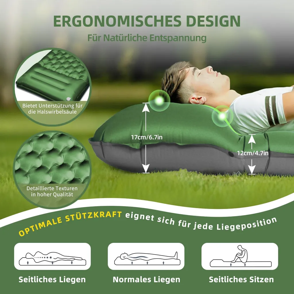 Matelas isolant de sol pour camping et trek - Format compact 12 cm Vert - 2