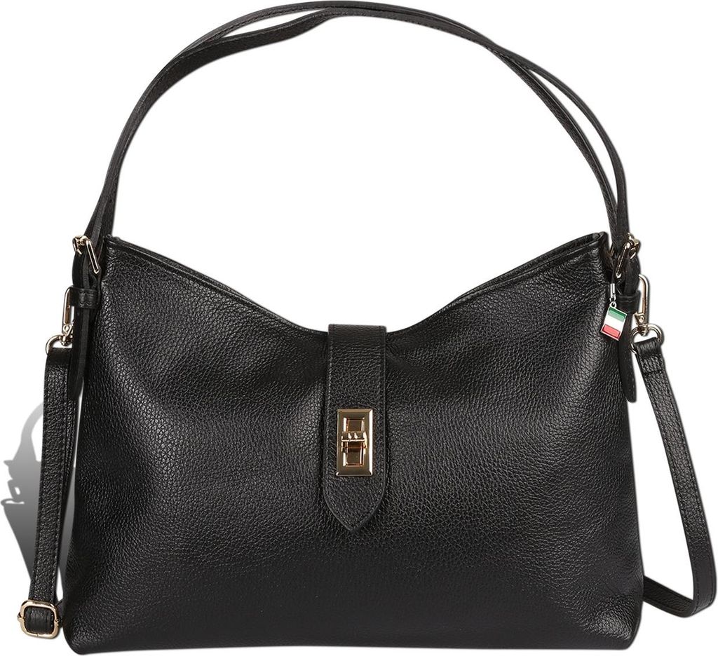 Florence Leder Tasche Damen Schultertasche schwarz 37x10x25cm inklusive Italien Flagge D2OTF185S1
