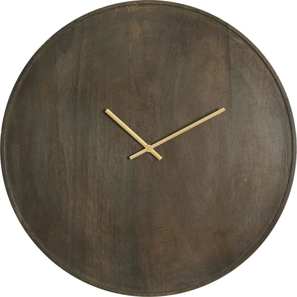 Horloge murale design en bois foncé et métal doré Light & Living