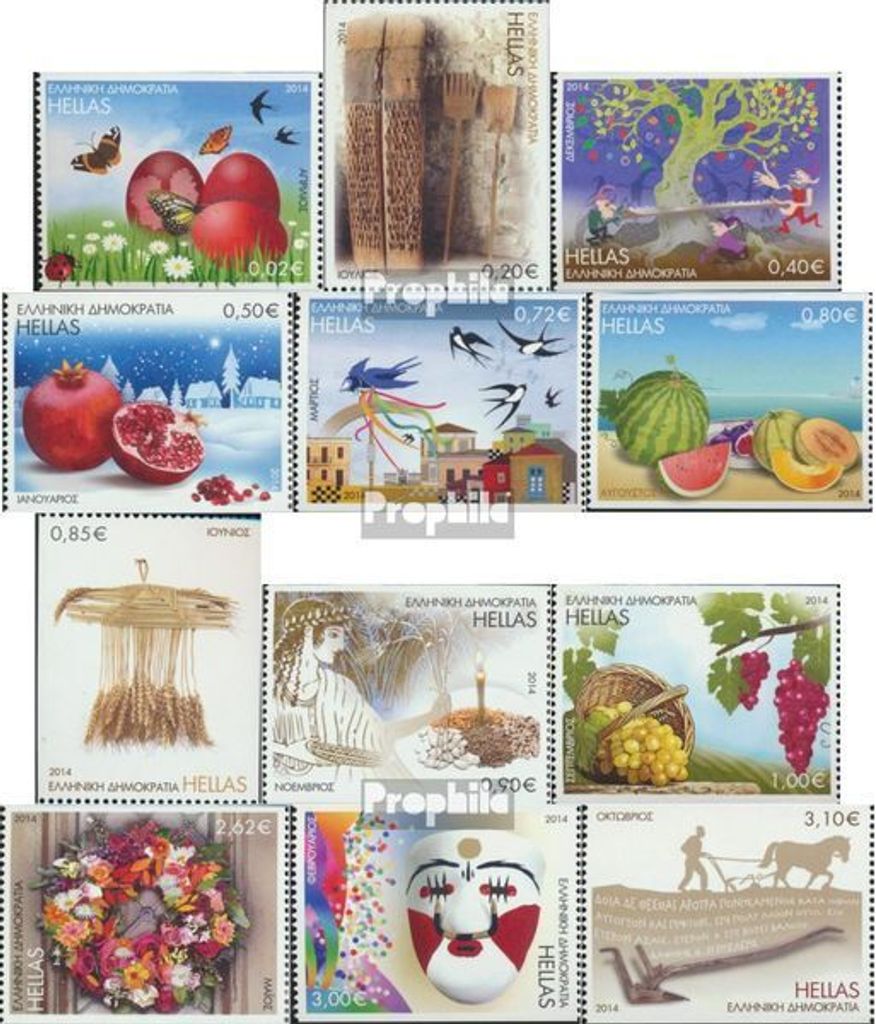 Briefmarken Griechenland 2014 Mi 2762C-2773C (kompl.Ausg.) postfrisch Die 12 Monate der Volkskunst