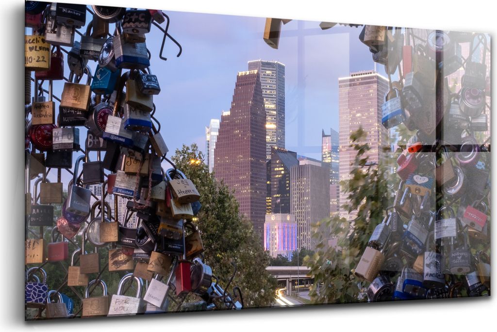 120x60 - Glasbilder - Bilder auf Wandbild - Foto auf Glas - Vorhängeschlösser auf der Brücke der Liebe