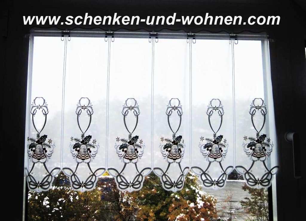 Weihnachtliche Kurzgardine - Panneaux mit Glockenmotiv ca. 49 cm hoch