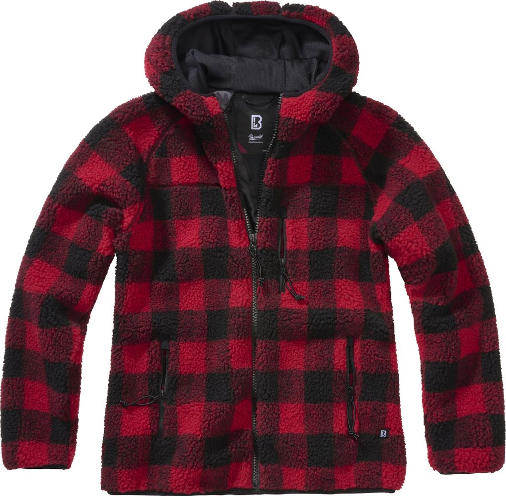 Brandit Damen Teddyfleece Outdoorjacke Kapuzen Größe 5XL Farbe Rot/Schwarz