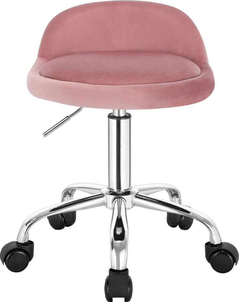 Bürohocker - Drehbarer Arbeitsstuhl - Höhenverstellbar 43–54,5 cm - Niedrige Rückenlehne - Rollen - Sitz 30x30 cm - Bis 120 kg - Rosa Samt