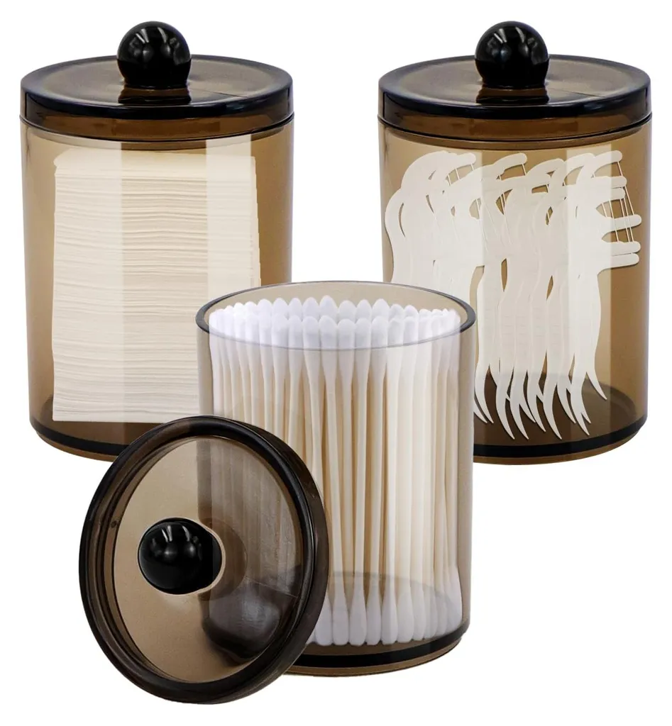 Distributeur de disques de coton 3-en-1 noir avec couvercle protecteur