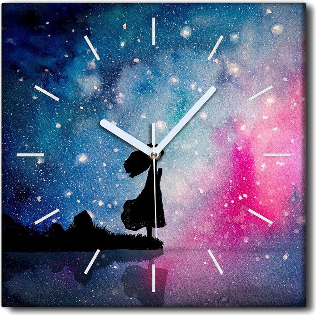 Coloray Uhr auf Leinwand 30x30 cm Wand Uhr Dekoration Wohnzimmer Segeltuch weiße Zeiger -Aquarellstern