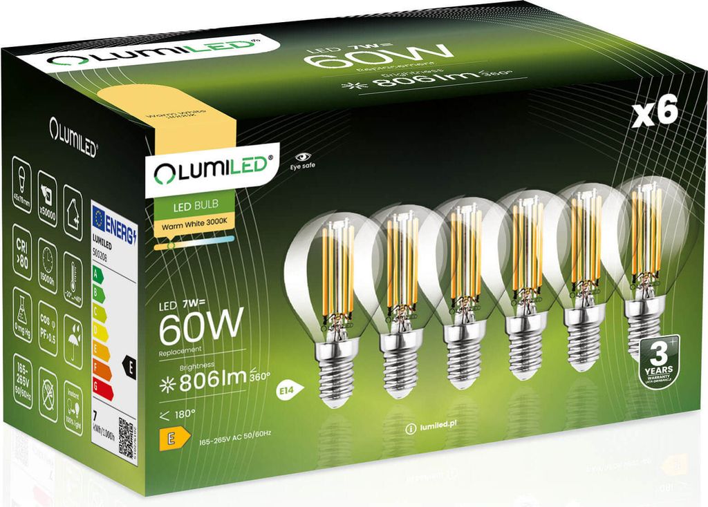 LUMILED LED Lampen E14 P45 7W ersetzt 60W 6 Stück 806lm Produktbild 